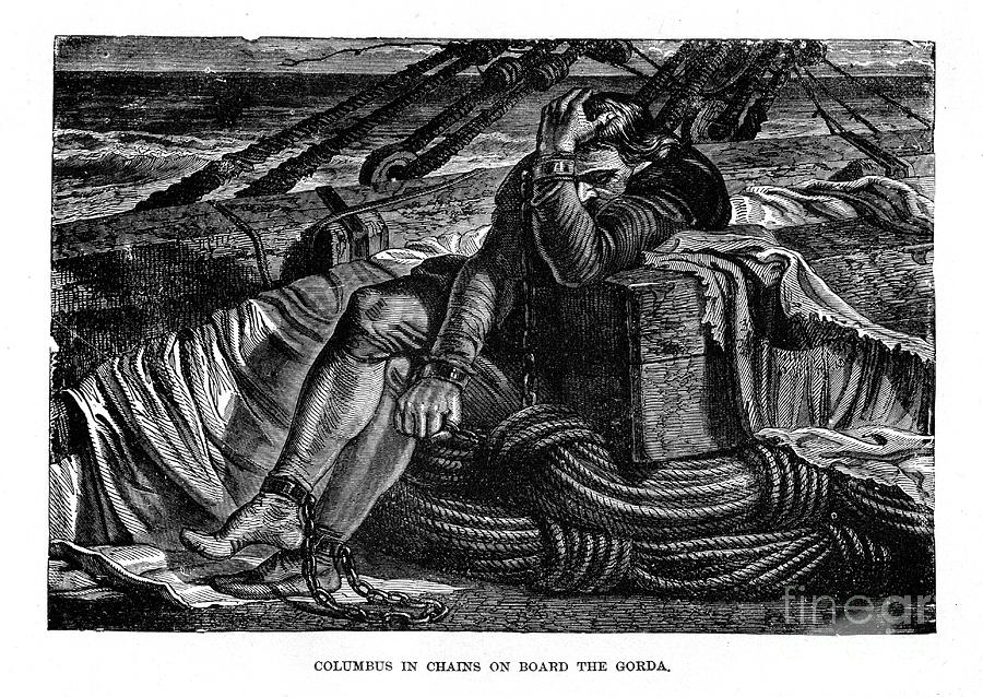 Christopher Columbus In Chains On Board Drawing by Print Collector