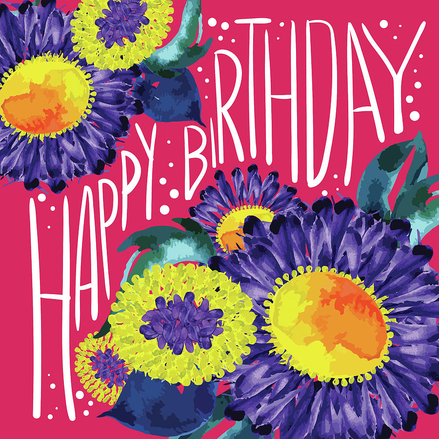 Flower Digital Art - Chrysanthemum 1 - Happy Birthday by Rachel Watson Pattern