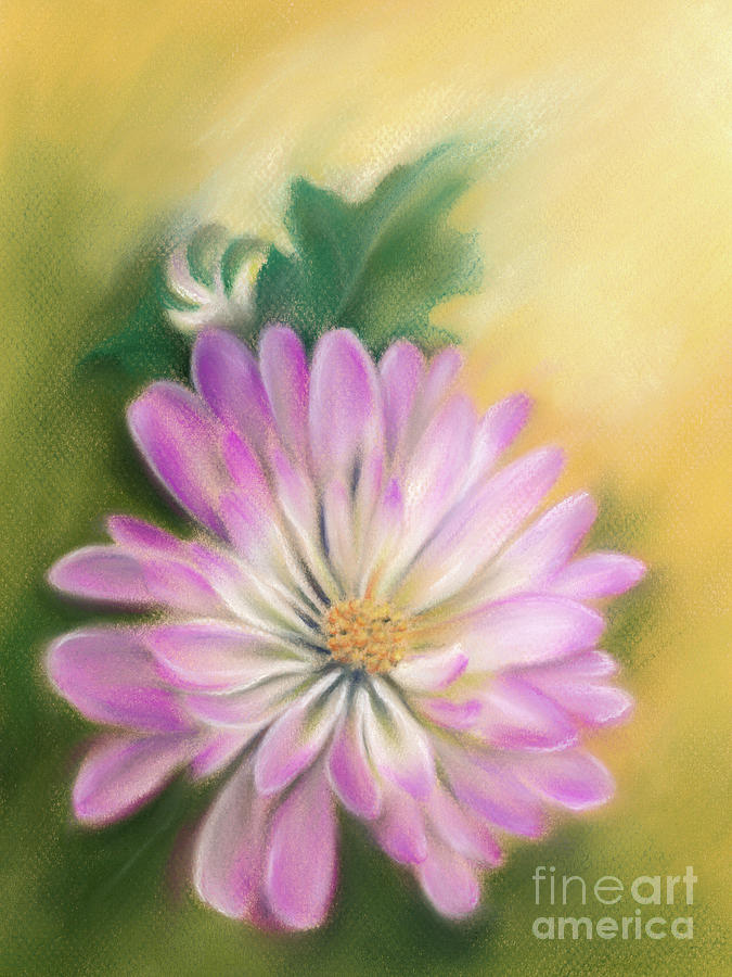 Chrysanthemum Blossom with Bud and Leaf Painting by MM Anderson