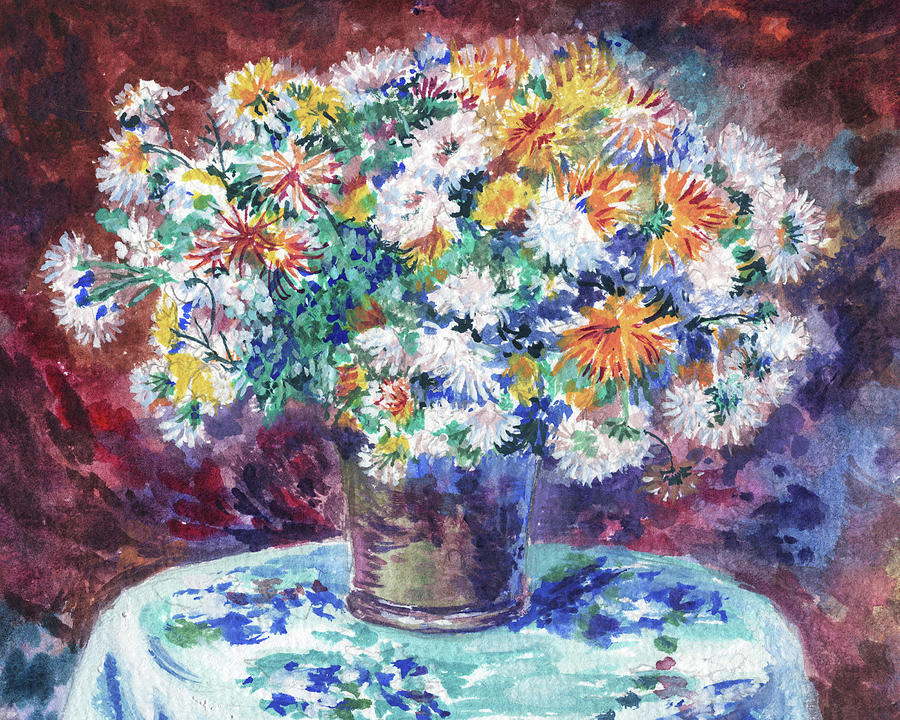 Chrysanthemum Flowers Bouquet Renoir Style Study Painting by Irina Sztukowski