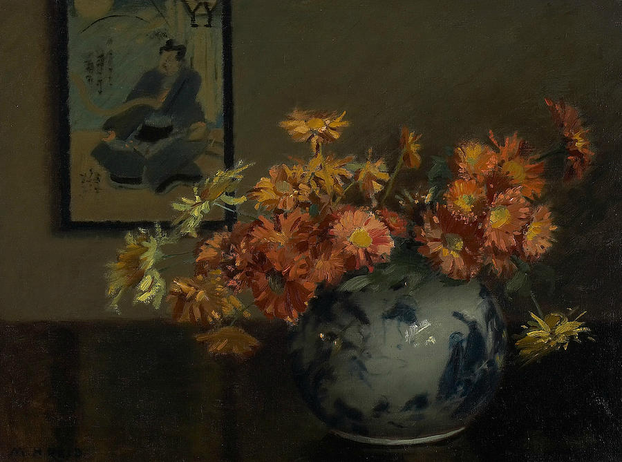 Chrysanthemums, A Japanese Arrangement Painting by Mary Hiester Reid