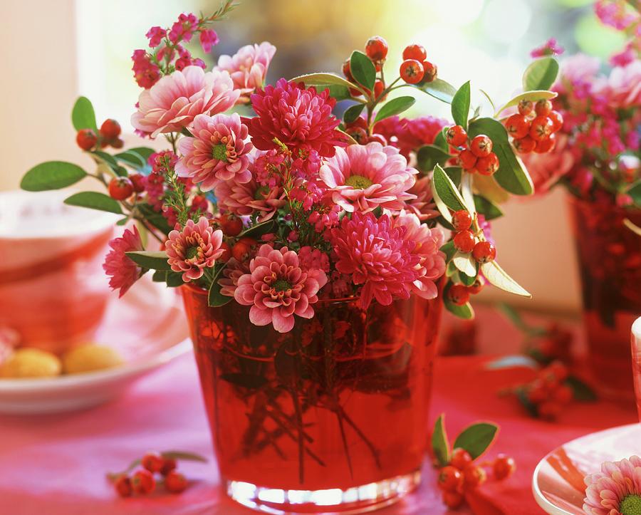 Chrysanthemums And Cotoneaster In Vase Photograph by Friedrich Strauss