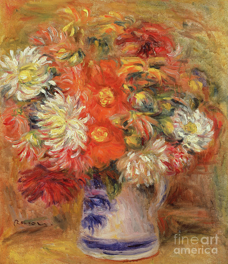 Chrysanthemums in a Vase, circa 1919 Painting by Pierre Auguste Renoir