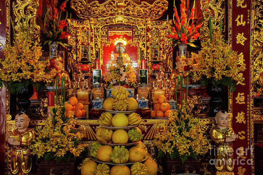 Flower Photograph - Chua Dien Huu Pagoda Interior Two by Bob Phillips