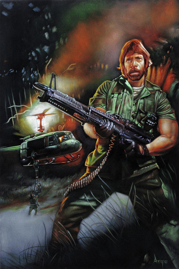 Chuck Norris Painting - Chuck Norris Missing in Action Vietnam war Portrait Oil Painting Velvet A373 by Argo