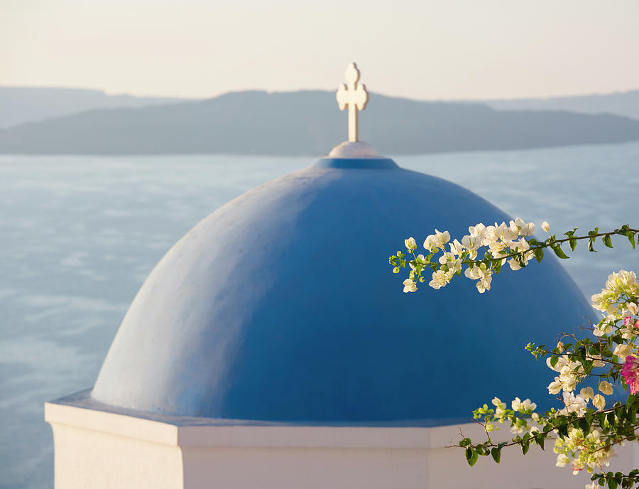 Church And Bougainvillea, Oia Photograph by David C Tomlinson