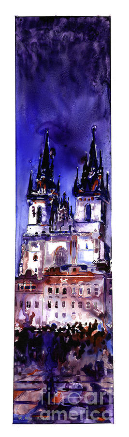 Church at sunset in Stare Mesto downtown neighborhood in the m Painting by Ryan Fox