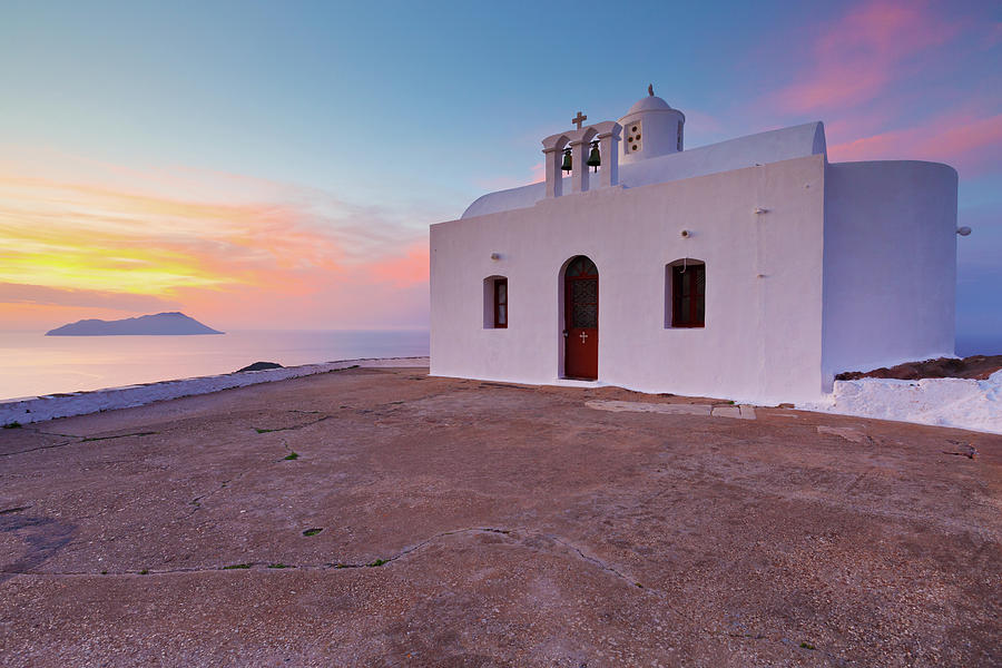 Greek Photograph - Church Atop A Hill Over Plaka Village, Milos Island, Greece. by Cavan Images