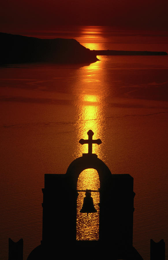 Church Belltower Silhouetted At Sunset Photograph by Izzet Keribar