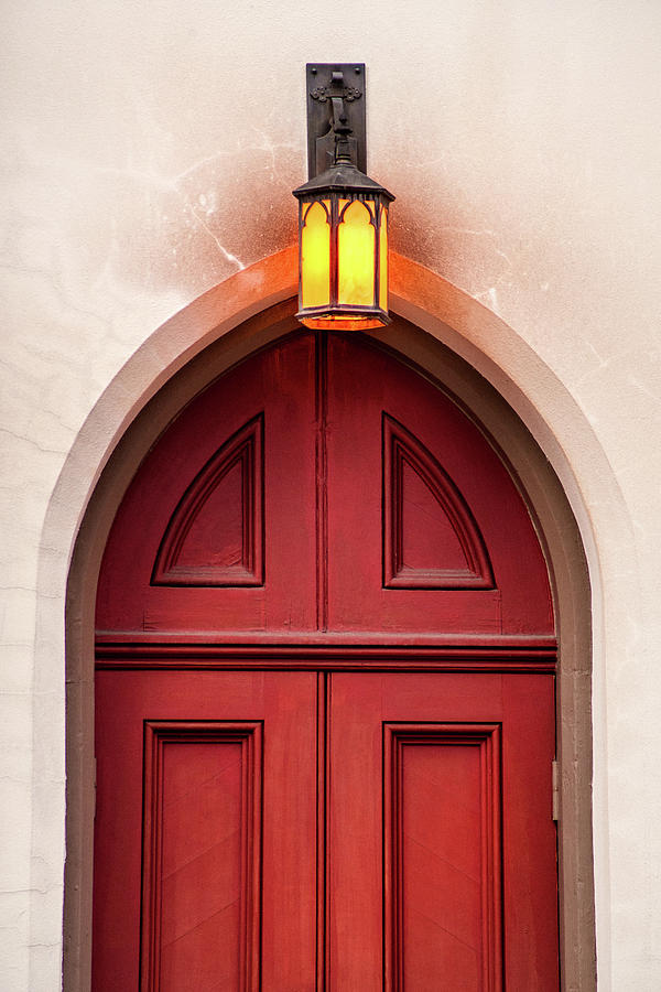 Church Door and Lamp Photograph by Don Johnson