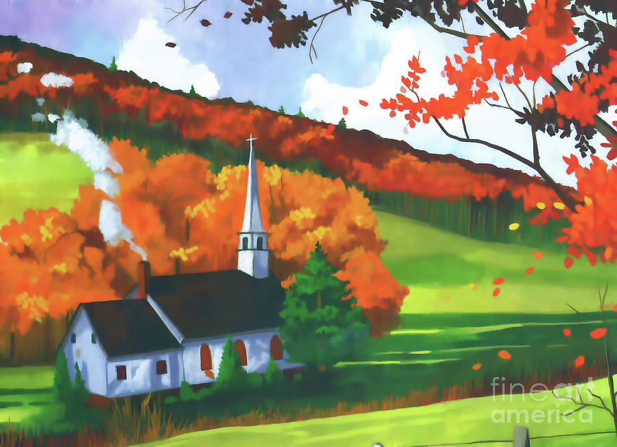 Church In Autumn Digital Art by D Hackett