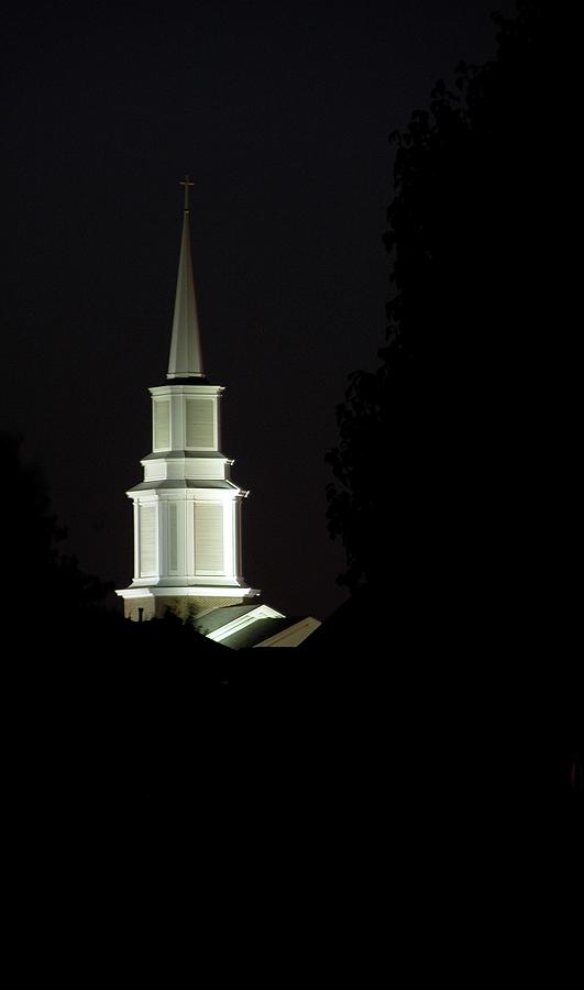 Church Steeple At Night Photograph by Jerry Sodorff