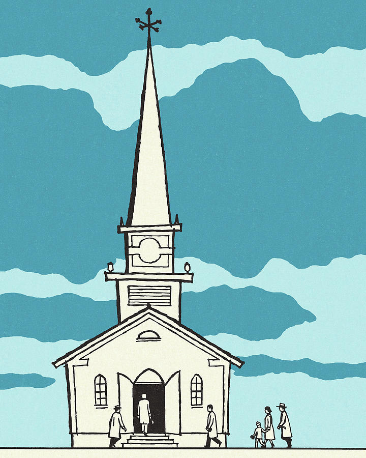 Architecture Drawing - Church With a Tall Steeple by CSA Images