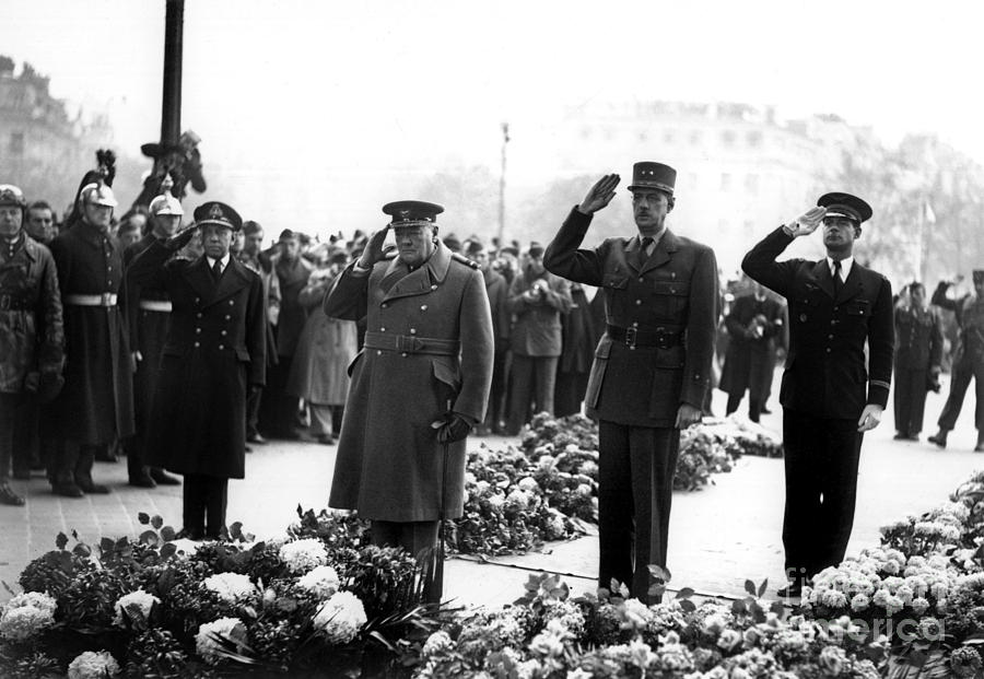 Winston Churchill Photograph - Churchill And De Gaulle In Paris by French School