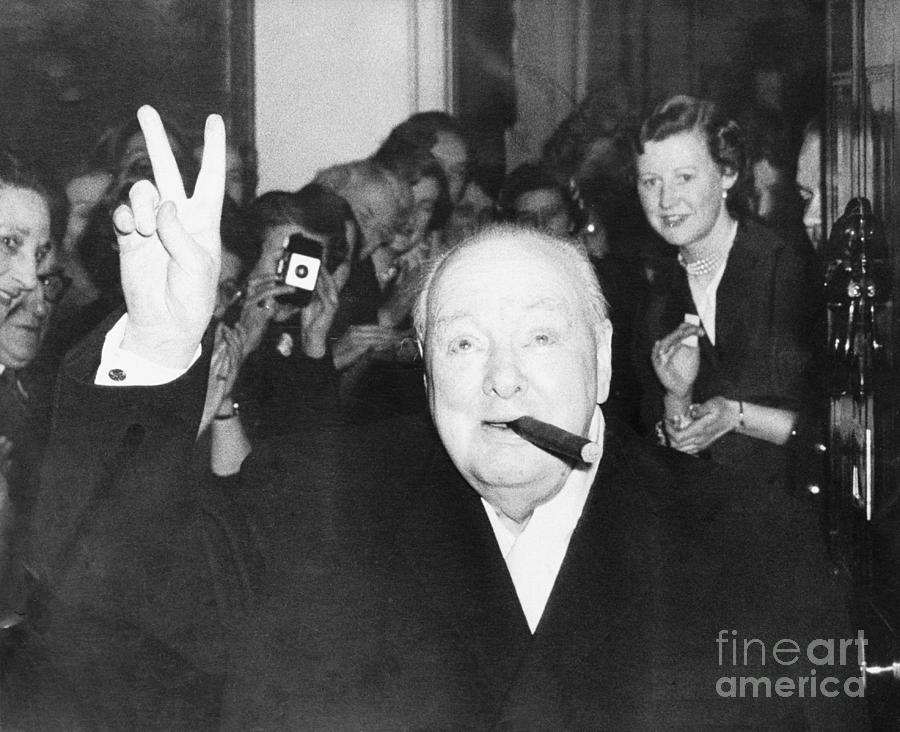 Churchill Giving V Sign Photograph by Bettmann