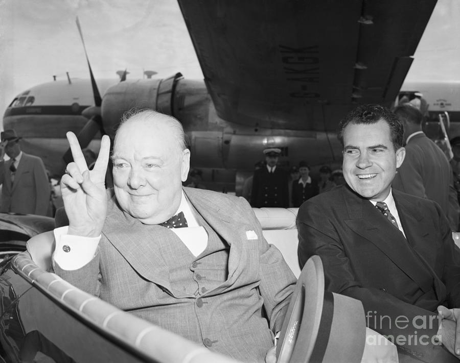 Churchill Giving Victory Sign From Car Photograph by Bettmann