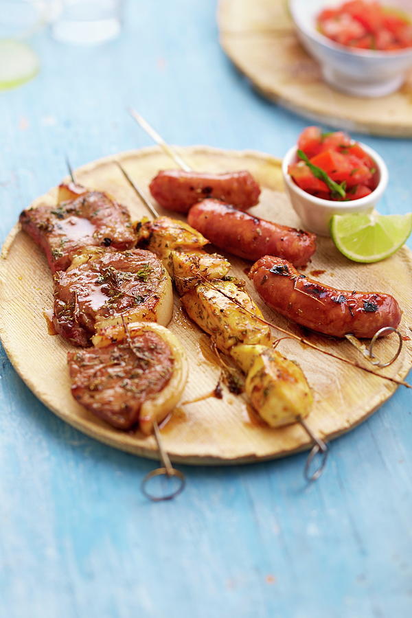 Churrasco: Picanha Beef, Chicken And Linguica Sausages Photograph by Radvaner