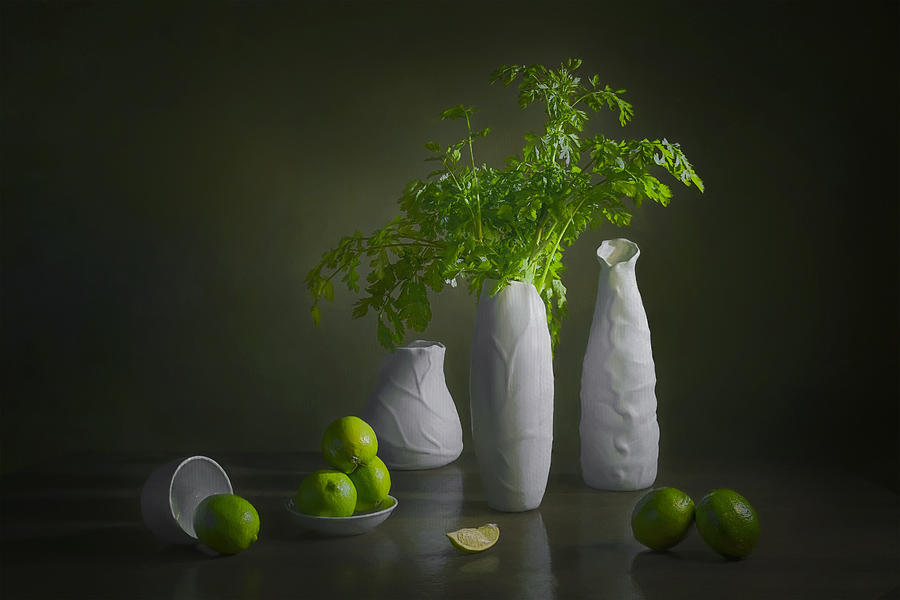Still Life Photograph - Cilantro And Lime by Lydia Jacobs