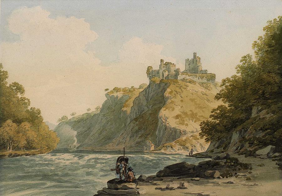 Cilgerran Castle On The River Teifi, Pembrokeshire, With A Figure Carrying A Coracle Painting