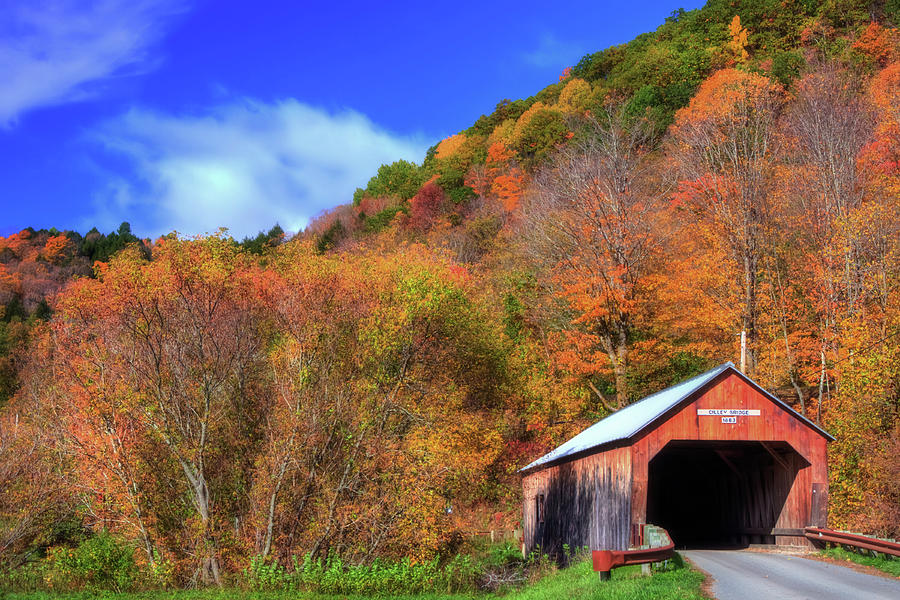Cilley Covered Bridge in Autumn Photograph by Joann Vitali