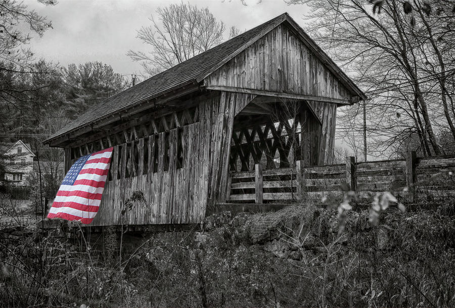 Black And White Photograph - CilleyVille Bog Covered Bridge by Jeff Folger