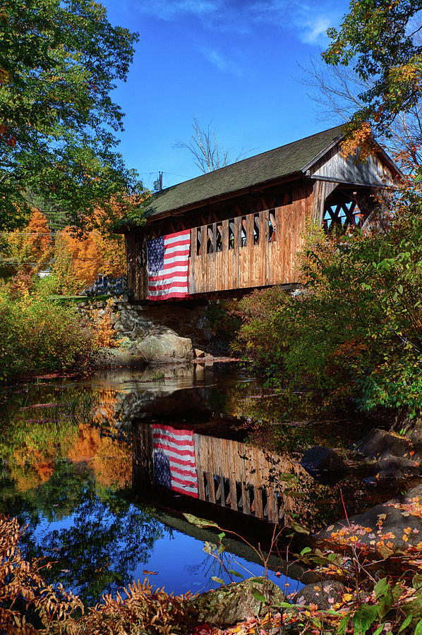 Cilleyville Covered Bridge Reflection in Autumn Photograph by Jeff Folger