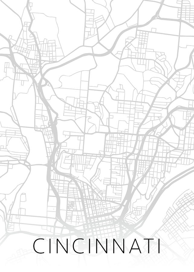 Street Map Of Cincinnati Ohio Cincinnati Ohio City Street Map Minimalist Black And White Series Mixed  Media By Design Turnpike | Fine Art America