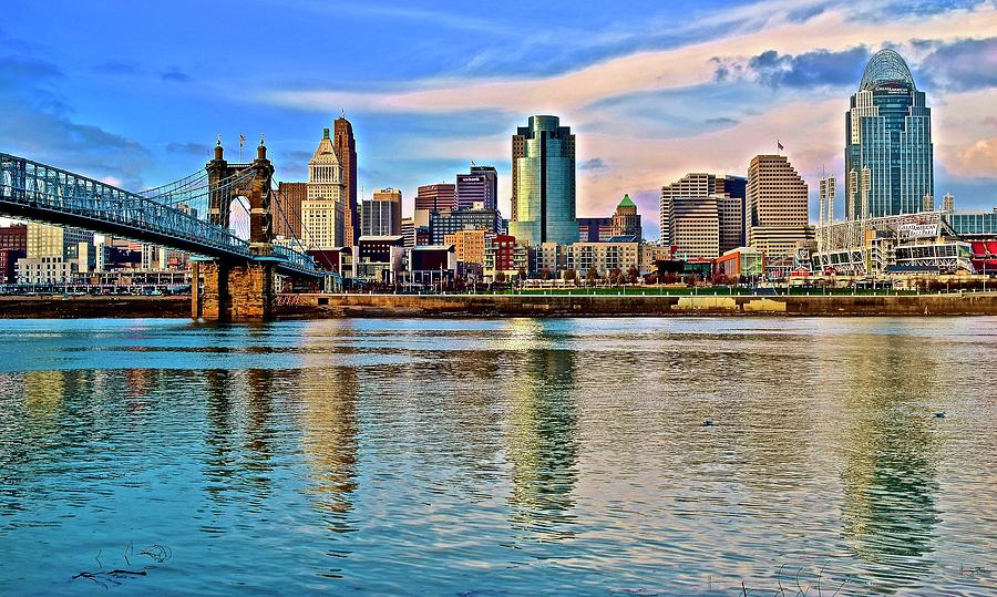 Cincinnati Reflecting at the Riverfront Photograph by Frozen in Time Fine Art Photography