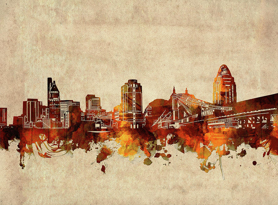 Cincinnati Skyline Sepia Digital Art
