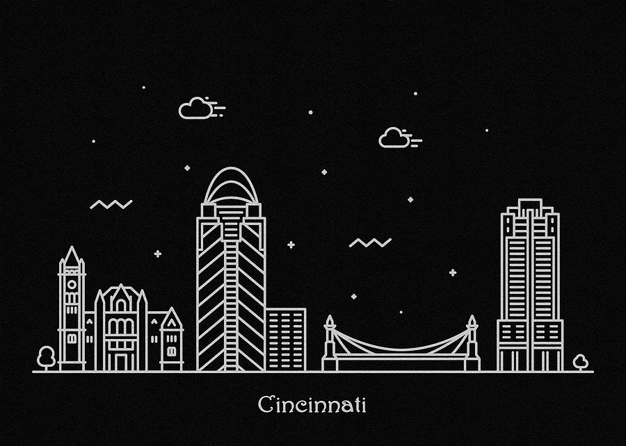 Cincinnati Digital Art - Cincinnati Skyline Travel Poster by Inspirowl Design