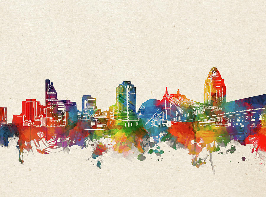Cincinnati Skyline Watercolor Digital Art
