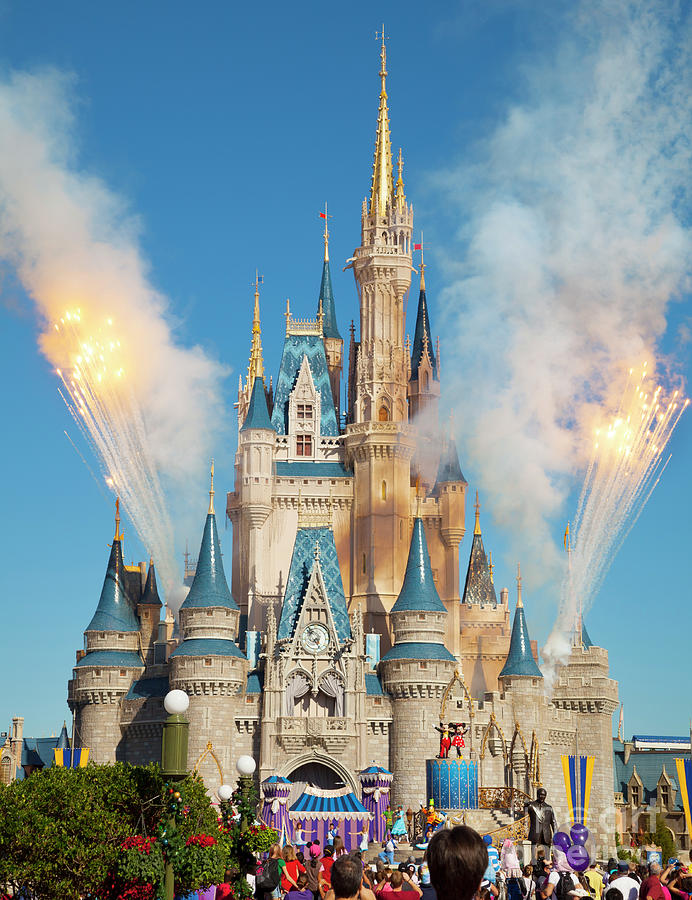 Cinderella Castle, Disney World Florida, with daytime fireworks