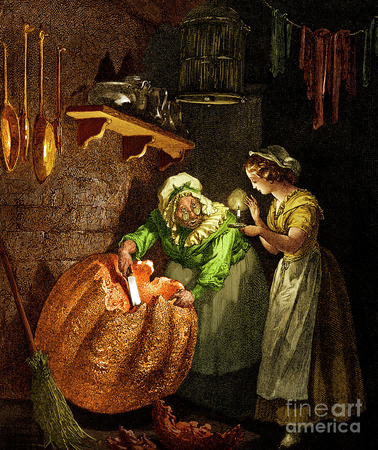 Gustave Dore Painting - Cinderella, Fairy godmother carving the pumpkin by Gustave Dore