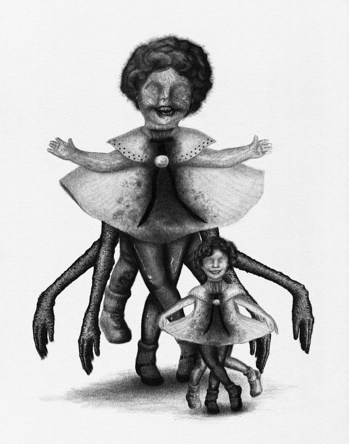 Cindy And Her Monstrous Doll - Artwork Drawing by Ryan Nieves