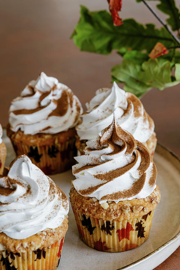 Cinnamon Almond Cupcakes With Swiss Meringue Cream Frosting Photograph by Alla Machutt