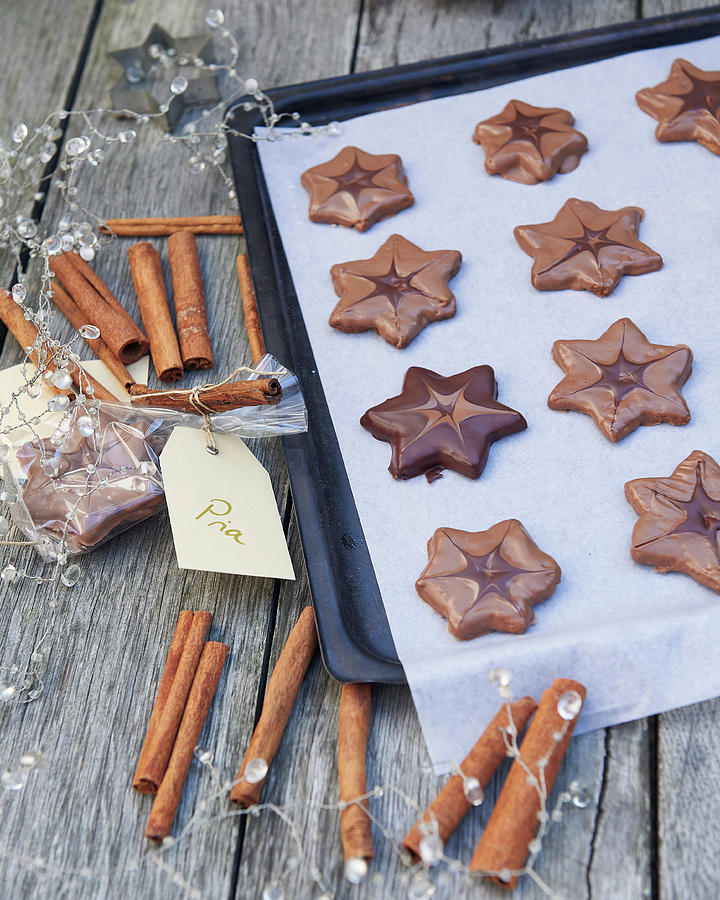 Cinnamon Stars With Chocolate Icing Photograph by Hannah Kompanik