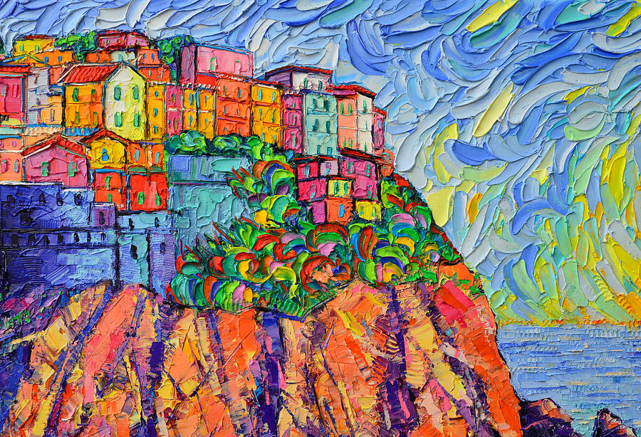 CINQUE TERRE COLORS textural modern impressionist impasto knife oil painting Ana Maria Edulescu Painting by Ana Maria Edulescu