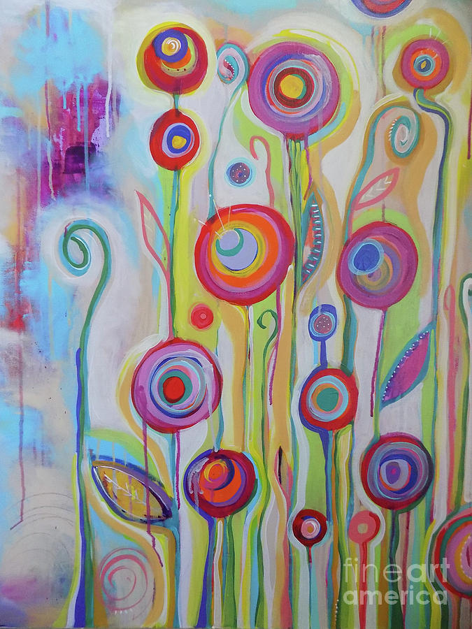 Circle Flowers Painting by Carla Seaton