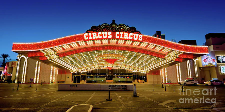 Circus Circus Casino Outside Main Entrance at Dusk 2 to 1 Ratio Photograph by Aloha Art