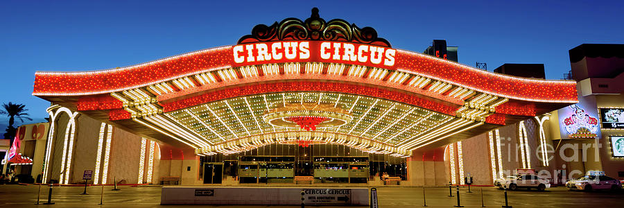 Circus Circus Casino Outside Main Entrance at Dusk 3 to 1 Ratio Photograph by Aloha Art