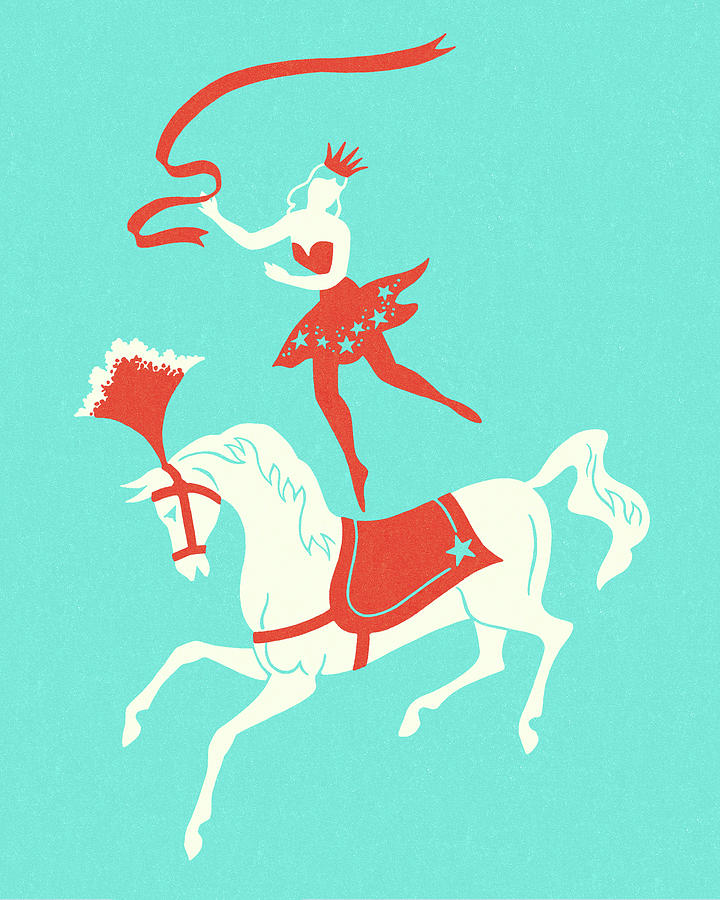 Vintage Drawing - Circus Lady Riding Horse by CSA Images
