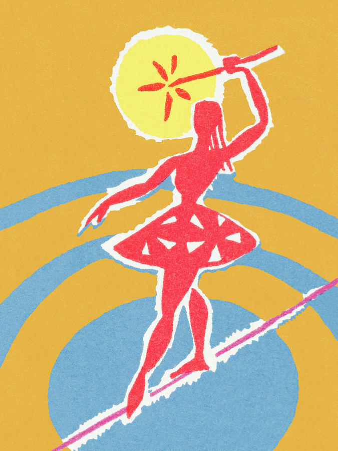 Sports Drawing - Circus woman on tightrope by CSA Images