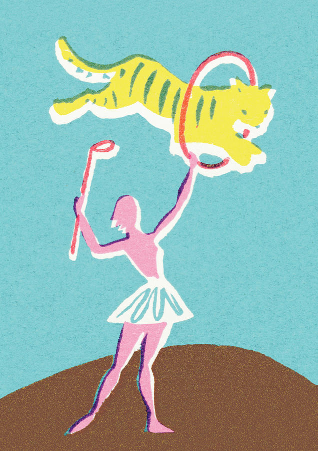 Vintage Drawing - Circus woman with tiger by CSA Images