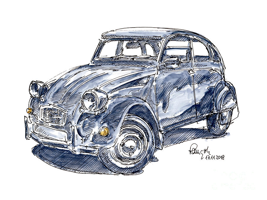 Classic Car Illustration Drawing Original Art Print Car - Etsy