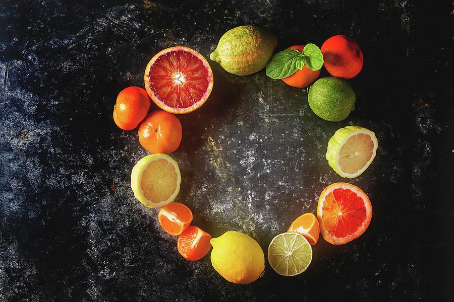 Citrus Juice Fruit And Slices Of Orange, Grapefruit, Lemon, Lime Photograph by Naltik