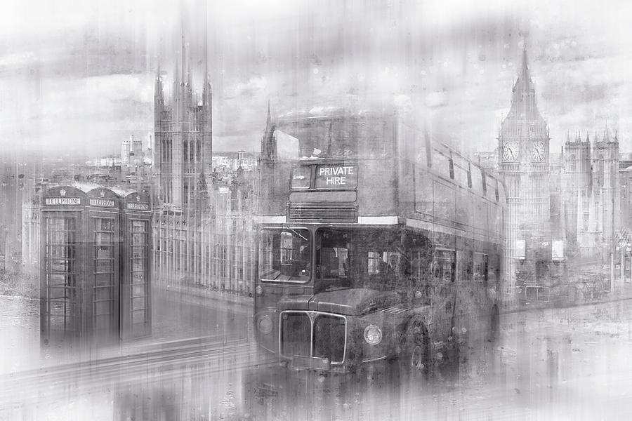 London Photograph - City-Art LONDON Westminster Collage black and white by Melanie Viola