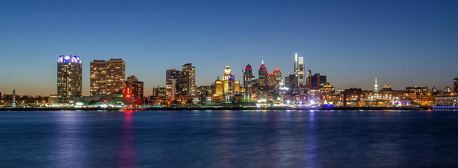 City at Night - Philadelphia Along the Waterfront Photograph by Bill Cannon