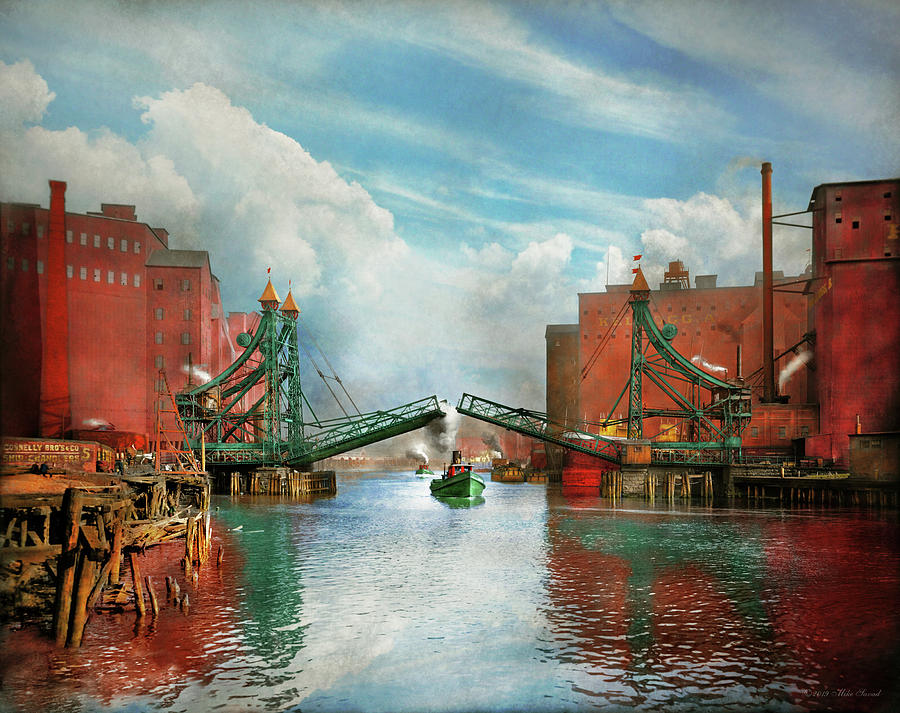 New York Vintage Old Photo 13" x 19" Reprint Buffalo 1900 Lifting Bridge 