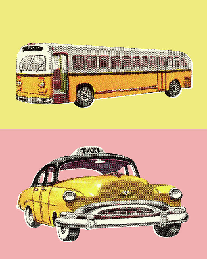 Transportation Drawing - City Bus and Taxi by CSA Images