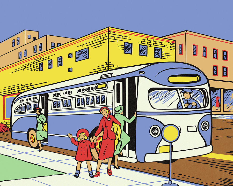 Transportation Drawing - City Bus Stop by CSA Images